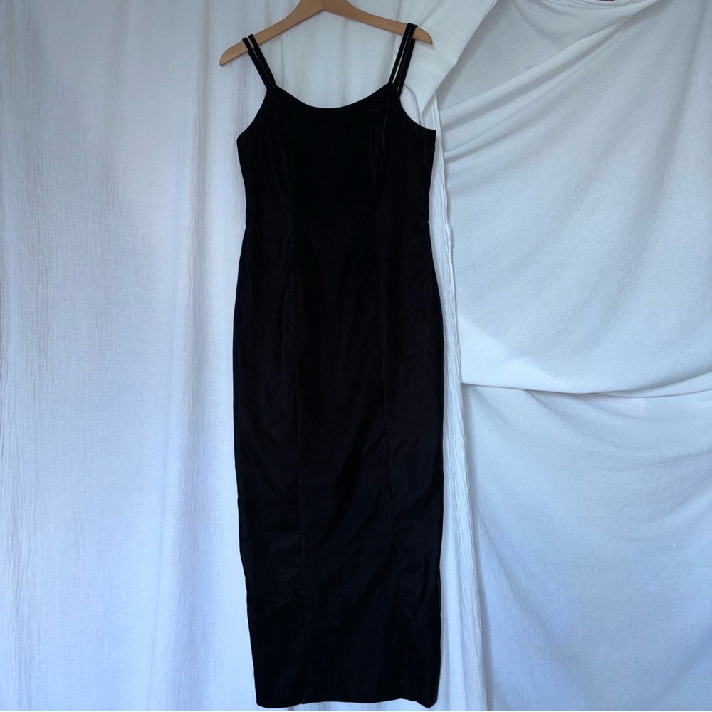 Vintage Velvet Rampage Black Sheath Spaghetti Strap Midi Dress